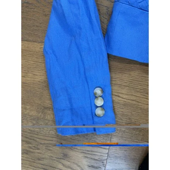 Jason Wu Blazer Cropped Shoulder Pads Linen Cobalt Blue Braided Sm Jacket - Picture 6 of 11